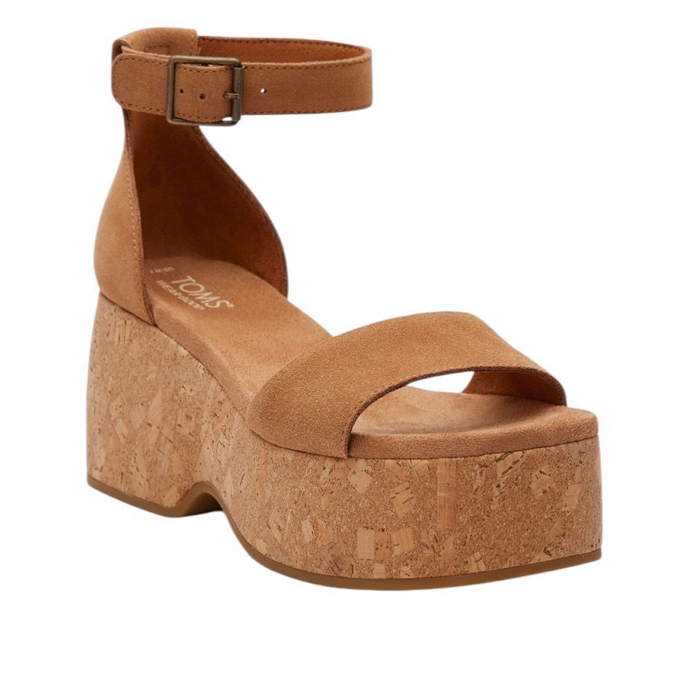 TOMS Tan Suede Cork Platform Sandals 9.5 - Picture 6 of 10